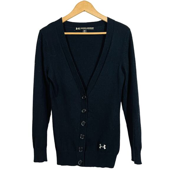 Under Armour Wool Blend Academic Cardigan Black Casual Knit Long Sleeve Golf - S - Picture 1 of 4